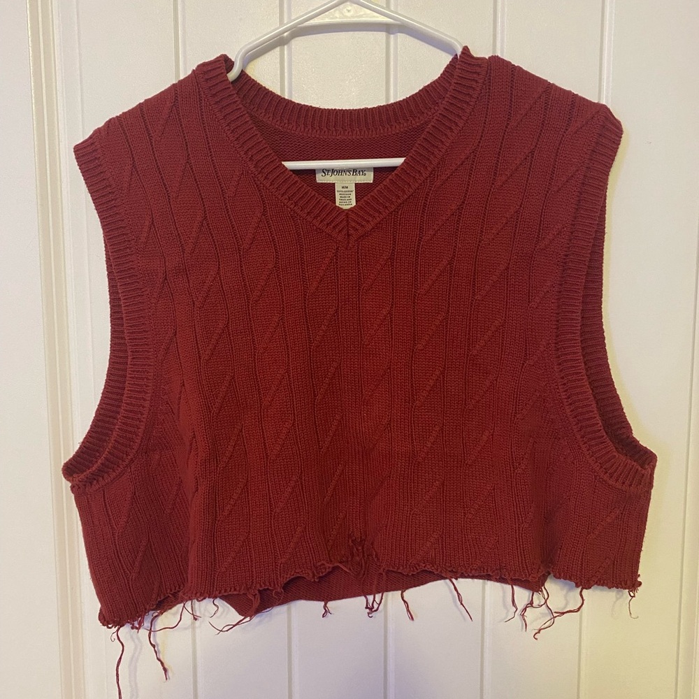 St. John's Bay Red Boxy Cropped Sweater Vest